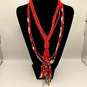 Bohemian Style Multi-layered Coral Colored Necklace Set